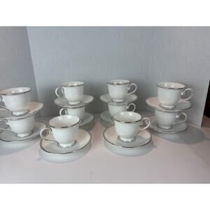 Elegant Set of 10 Lenox Federal Platinum Cups & Saucers – Classic Ivory China